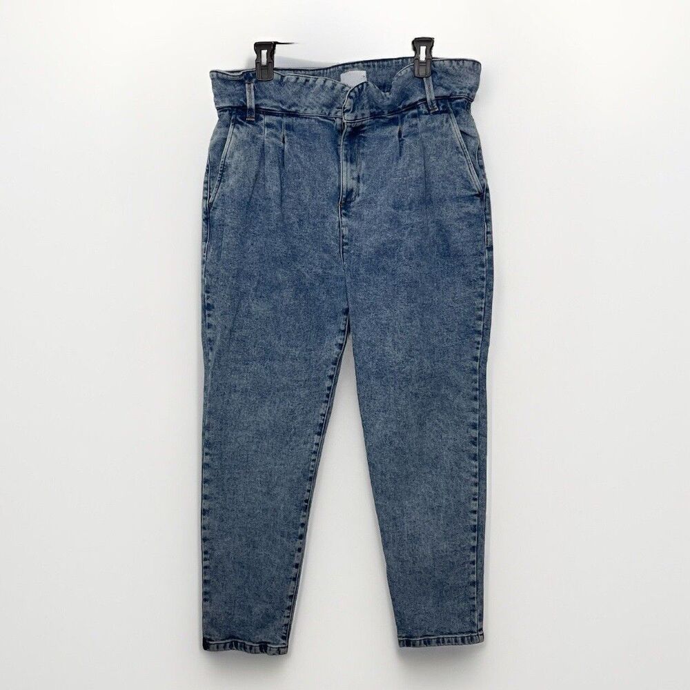 Sezane Austin Acid Wash Paper Bag Waist Jeans Size 46 US 14 High Rise No Belt